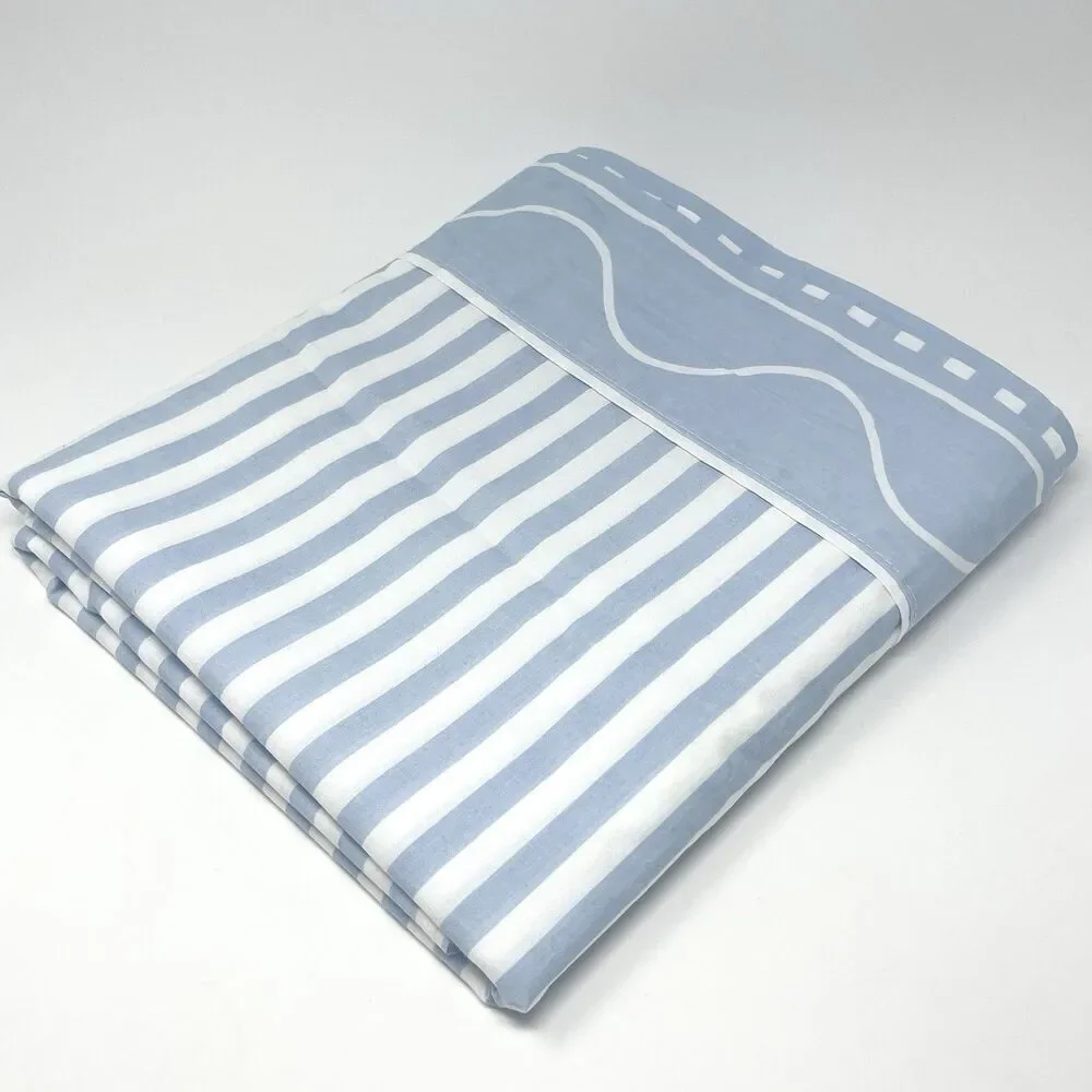 Vintage Marimekko Queen Flat Sheet Revman Product Blue White Stripe Cotton Blend